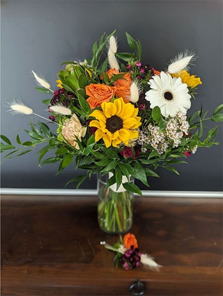 Fall Wedding Bridal Bouquet Groom Boutonniere Sunflowers