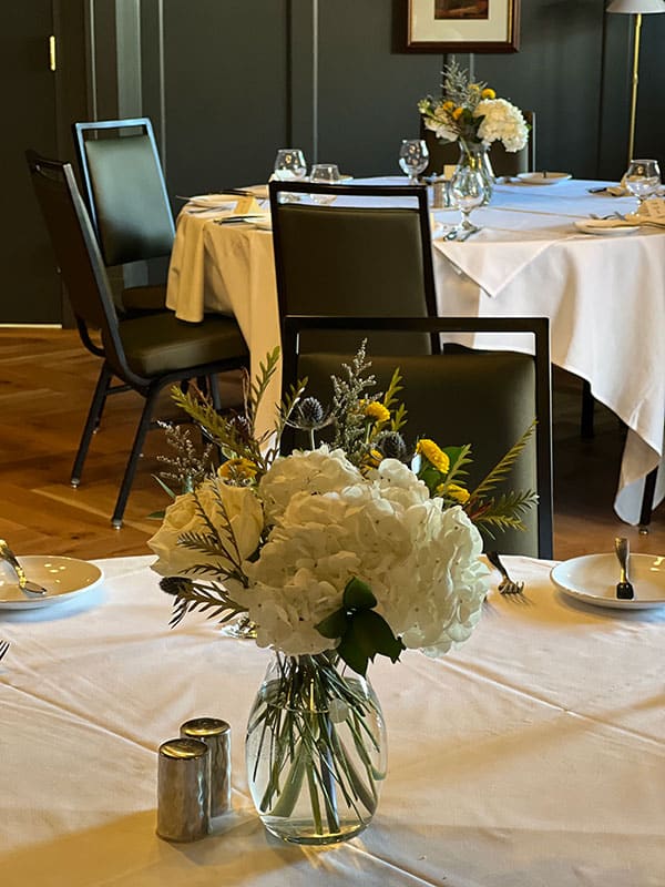 Adirondack Wedding Rehearsal Dinner Reception Table Flower Centerpieces White Hydrangea