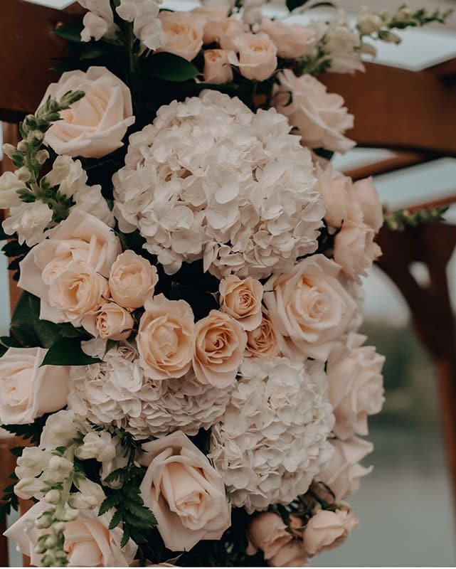 Summer Wedding Classic Elegant White Rose Blush Flowers Lakeside Wedding Arbor