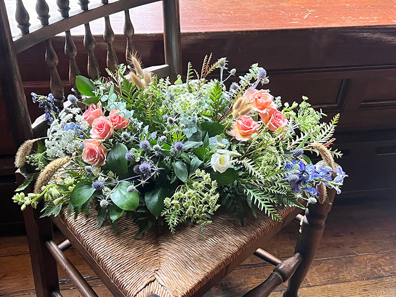 Tribute Memorial Arrangement Colorful Flowers Greenery